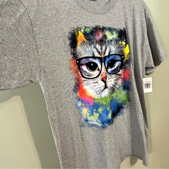Fruit Lum VTG 2000 Gray Cat In Glasses  Graphic T-Shirt Womens Cotton L NWT - Picture 7 of 9